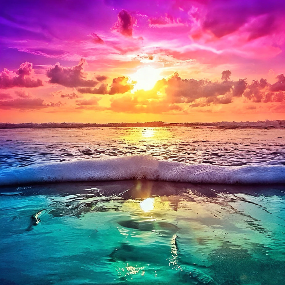 Colourful ocean waves at sunset cross stitch kit for beginners