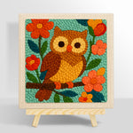 Colourful owl on flowering branch punch needle kit for beginners