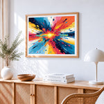Colourful paint splash paint by numbers artwork displayed on wall as home decor