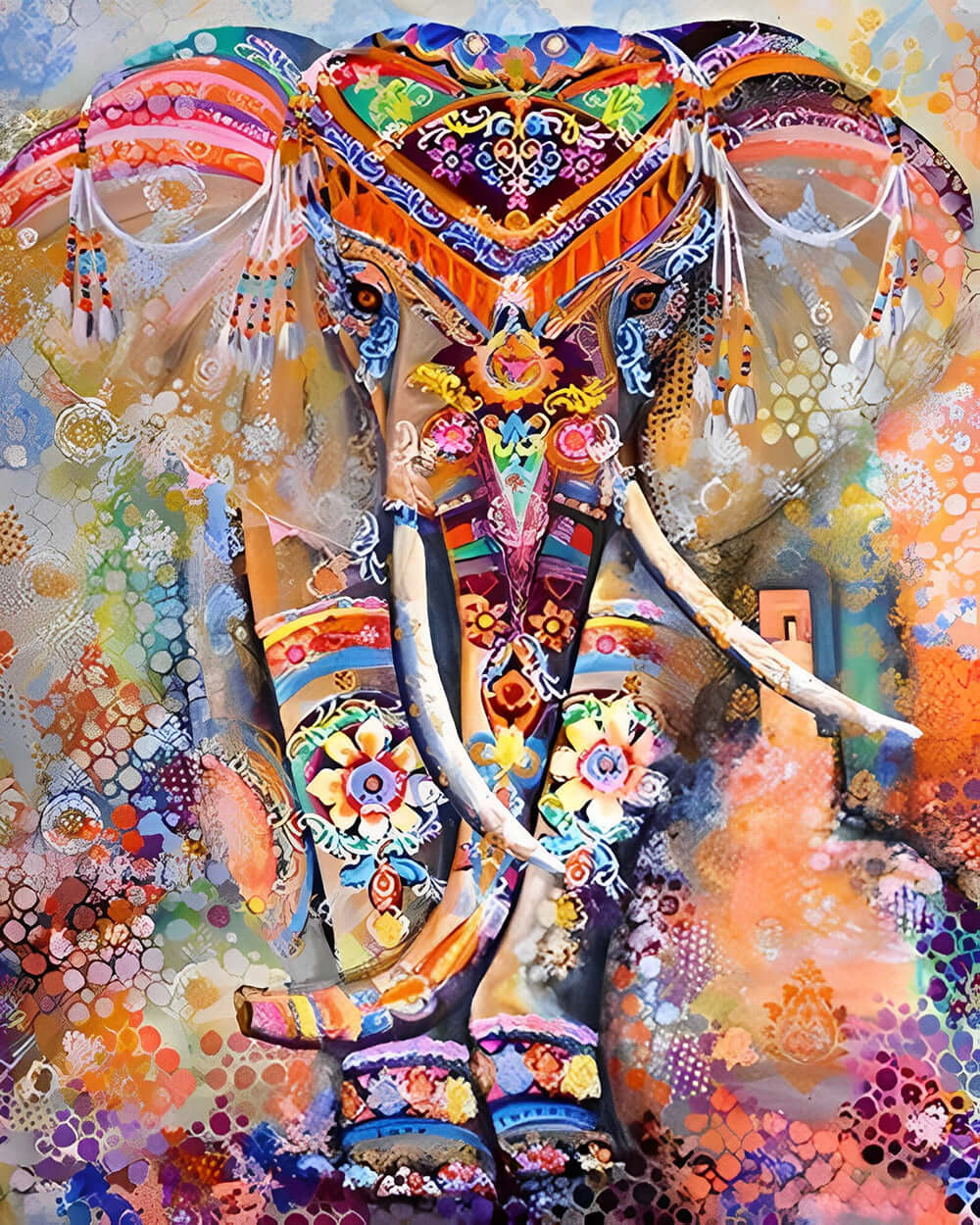 Colourful painted indian elephant cross stitch kit for beginners