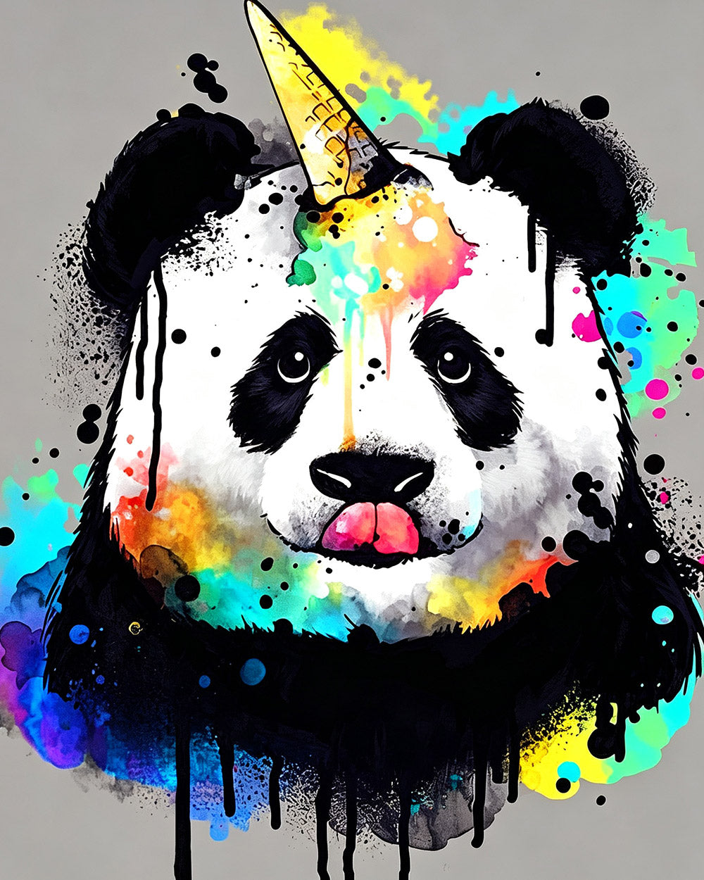 Colourful panda with a unicorn horn cross stitch kit for beginners