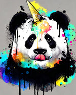 Colourful panda with a unicorn horn cross stitch kit for beginners