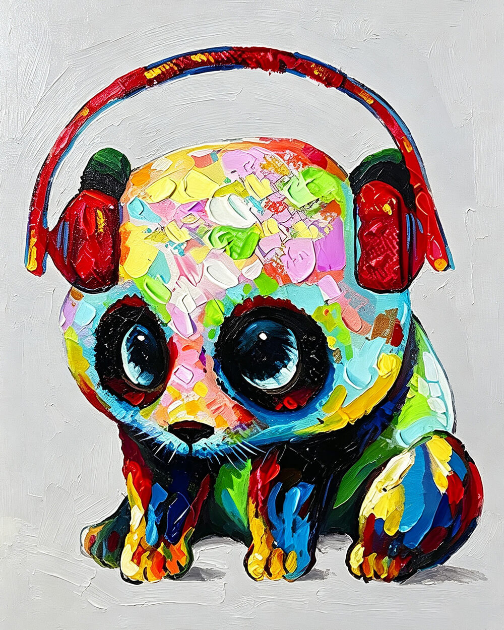 Colourful panda with headphones cross stitch kit for beginners