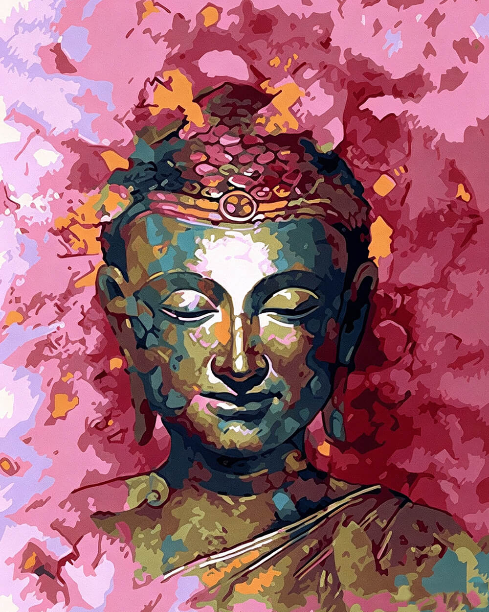 Colourful pop art buddha portrait cross stitch kit for beginners