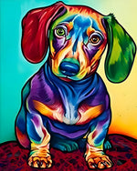 Colourful pop art dachshund paint by numbers kit for beginners