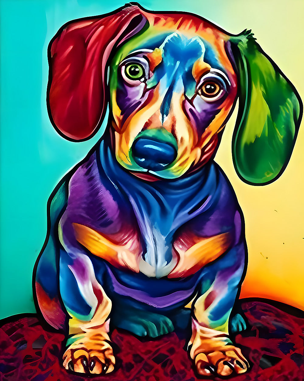 Colourful pop art dachshund paint by numbers kit for beginners