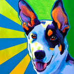 Colourful pop art dog with sunburst cross stitch kit for beginners