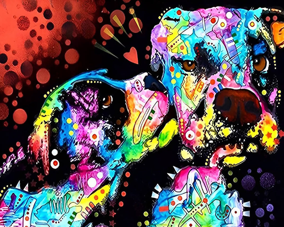 Colourful pop art dogs in love cross stitch kit for beginners