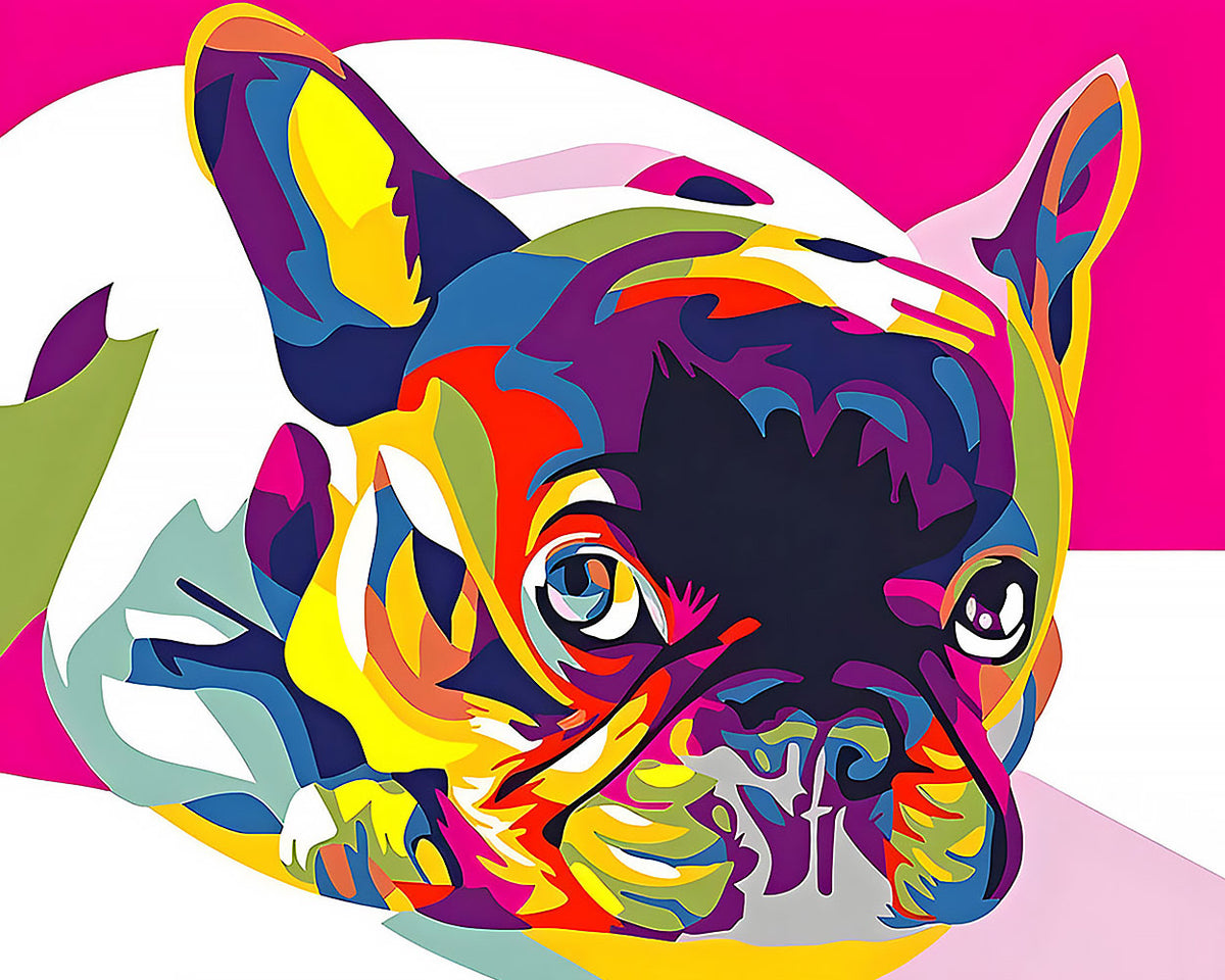 Colourful pop art french bulldog cross stitch kit for beginners