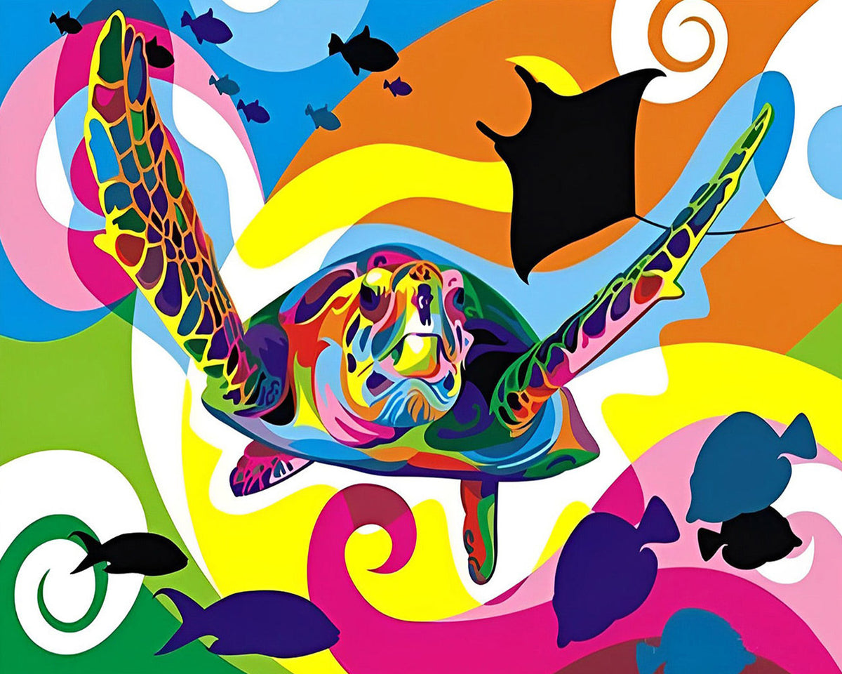 Colourful pop art sea turtle cross stitch kit for beginners