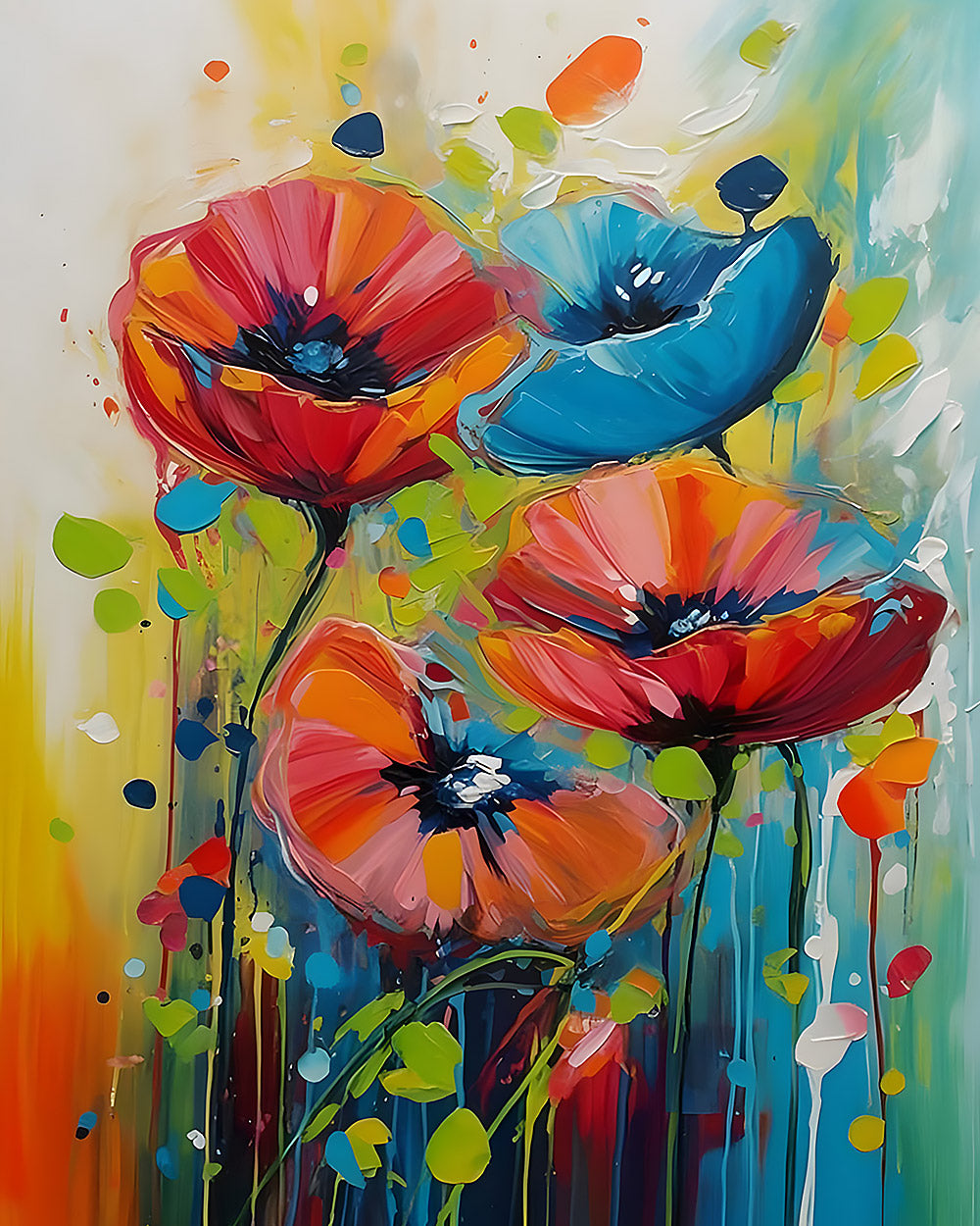 Colourful poppies and leaves cross stitch kit for beginners