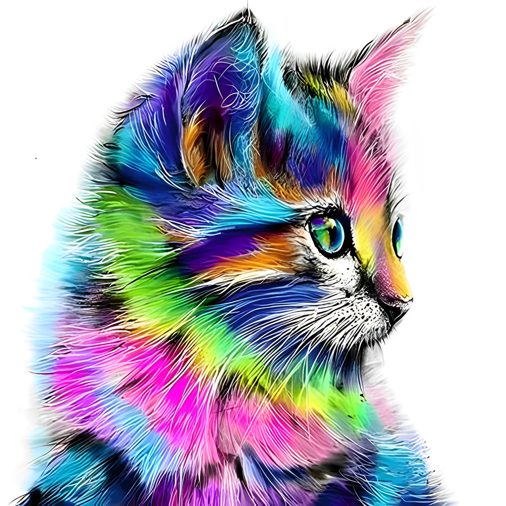Colourful rainbow cat profile cross stitch kit for beginners