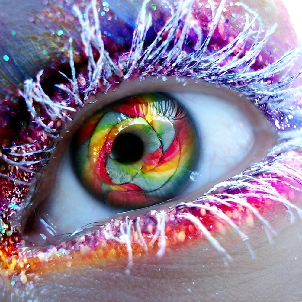 Colourful rainbow eye close up cross stitch kit for beginners