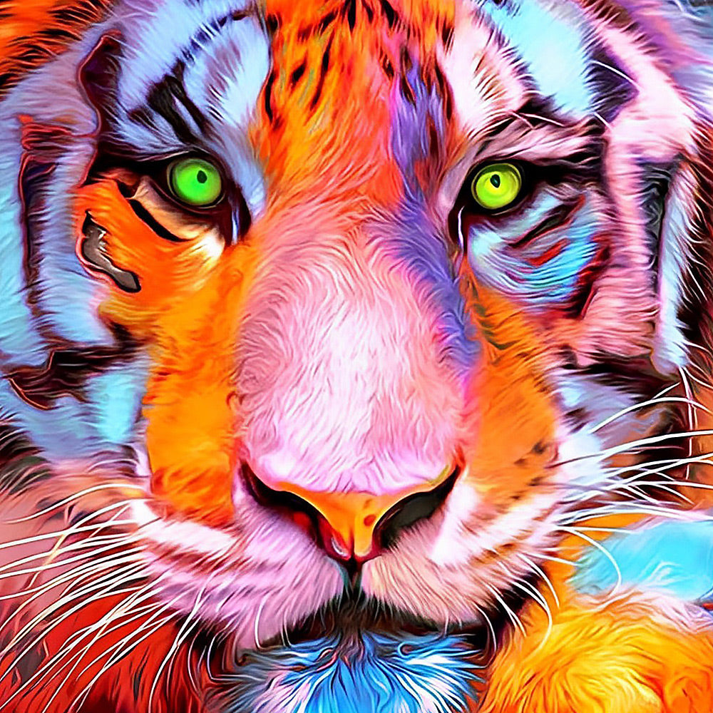 Colourful rainbow tiger portrait cross stitch kit for beginners