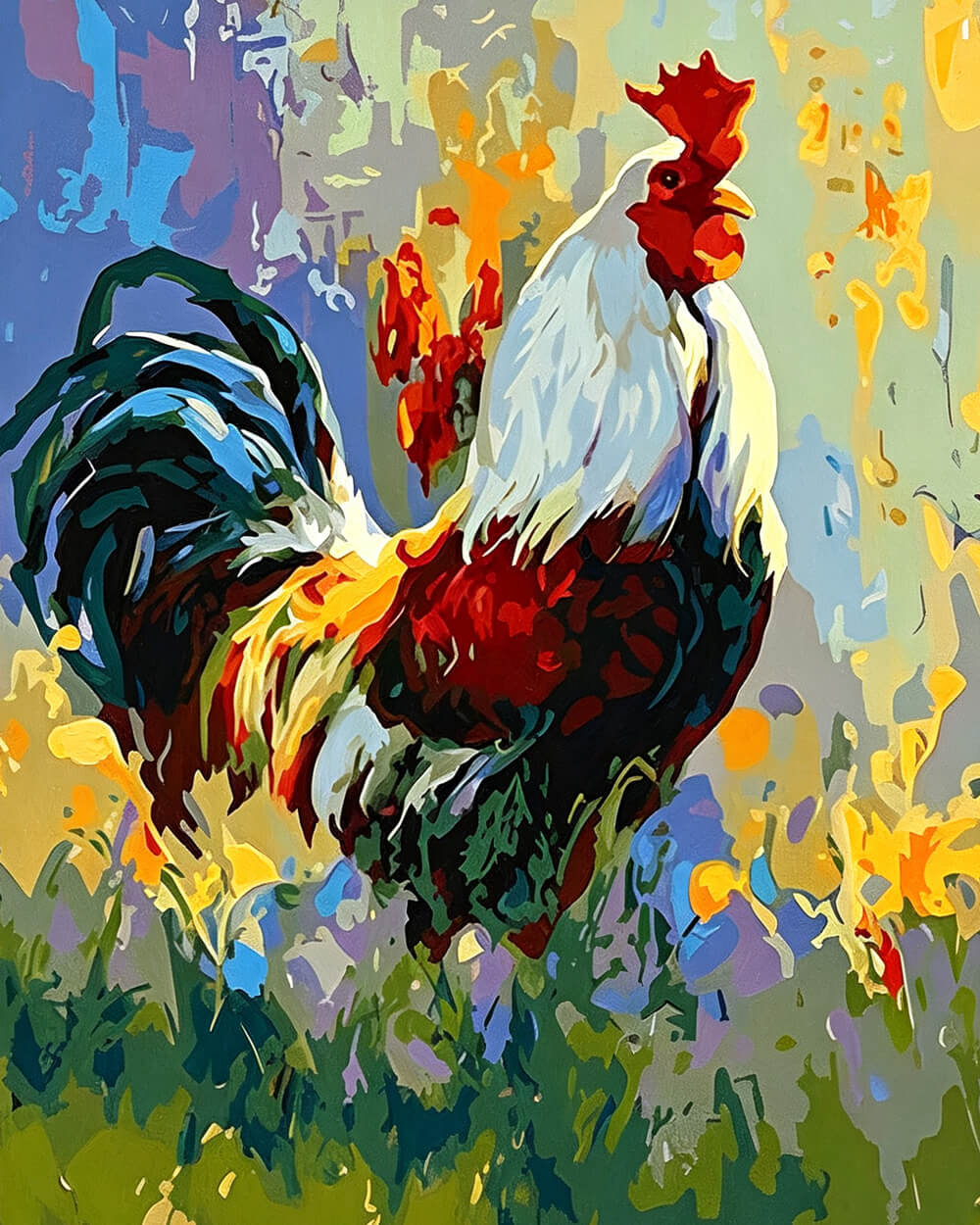 Colourful rooster cross stitch kit for beginners