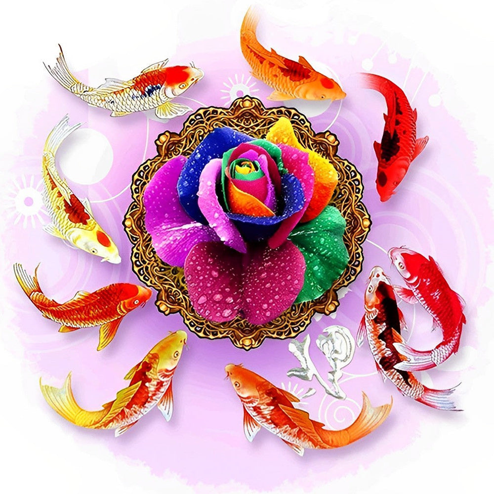 Colourful rose and koi fish cross stitch kit for beginners