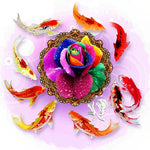 Colourful rose and koi fish cross stitch kit for beginners