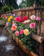 Colourful roses and rustic fence cross stitch kit for beginners