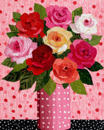Colourful roses in a polka dot vase cross stitch kit for beginners