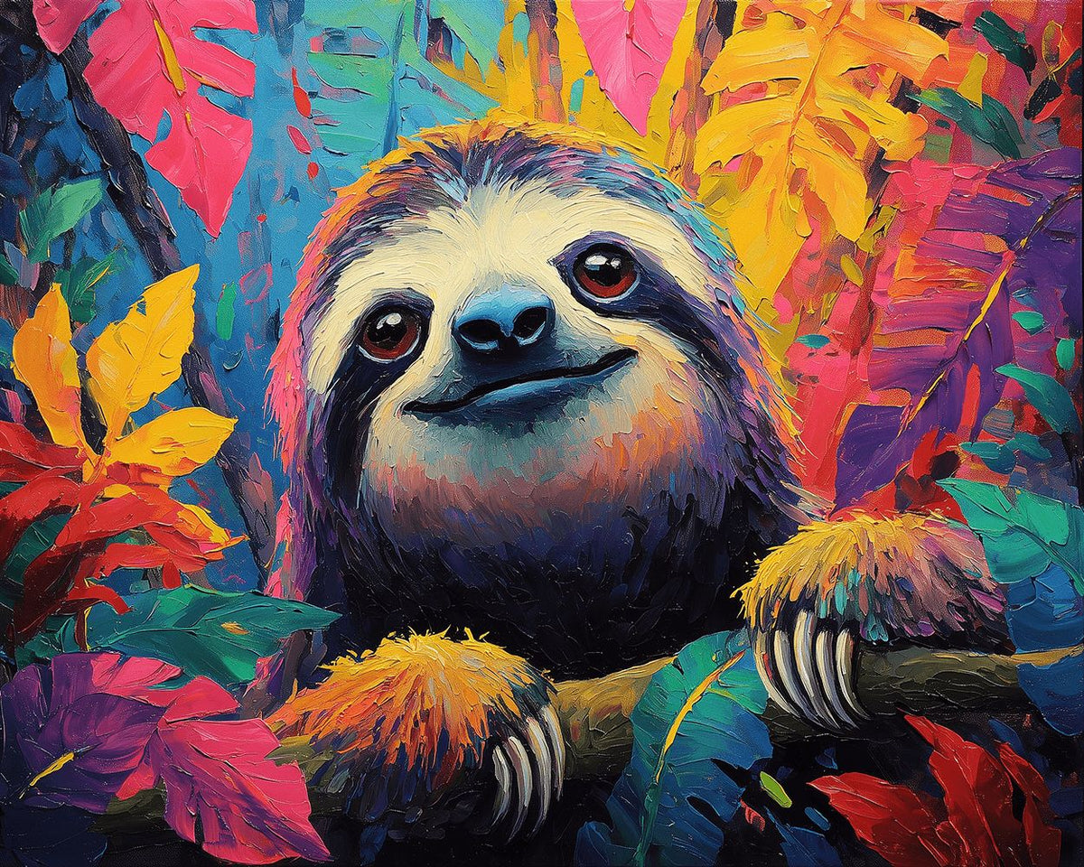 Colourful sloth in the jungle cross stitch kit for beginners