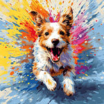 Colourful splash dog running cross stitch kit for beginners