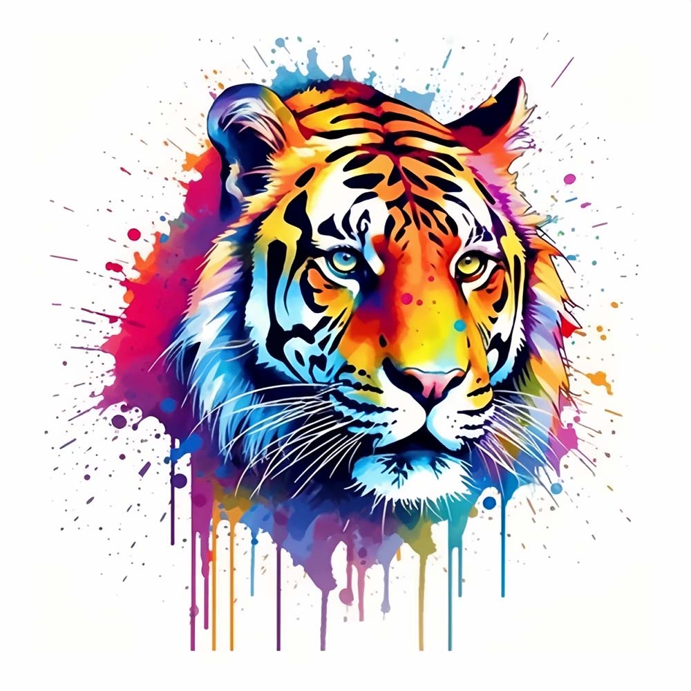 Colourful splash tiger cross stitch kit for beginners