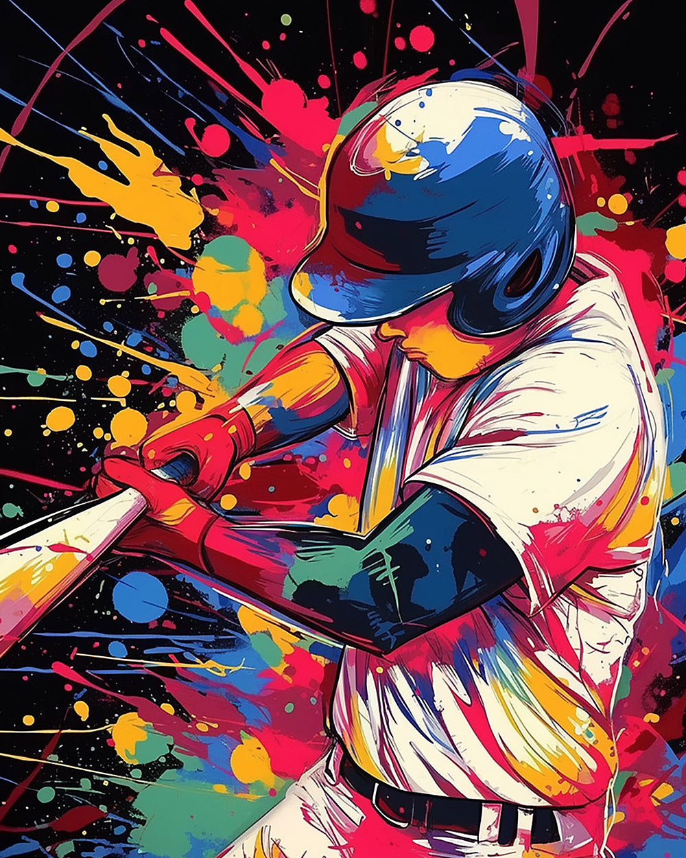 Colourful splatter baseball player cross stitch kit for beginners
