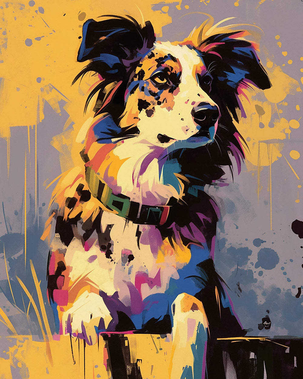 Colourful splatter border collie cross stitch kit for beginners