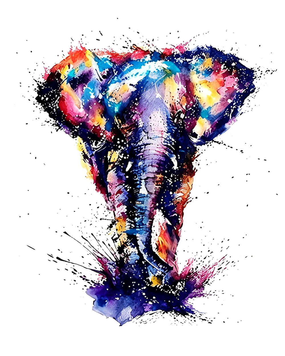 Colourful splatter elephant on white background cross stitch kit for beginners
