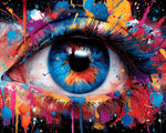 Colourful splatter eye on dark print paint by numbers kit for beginners