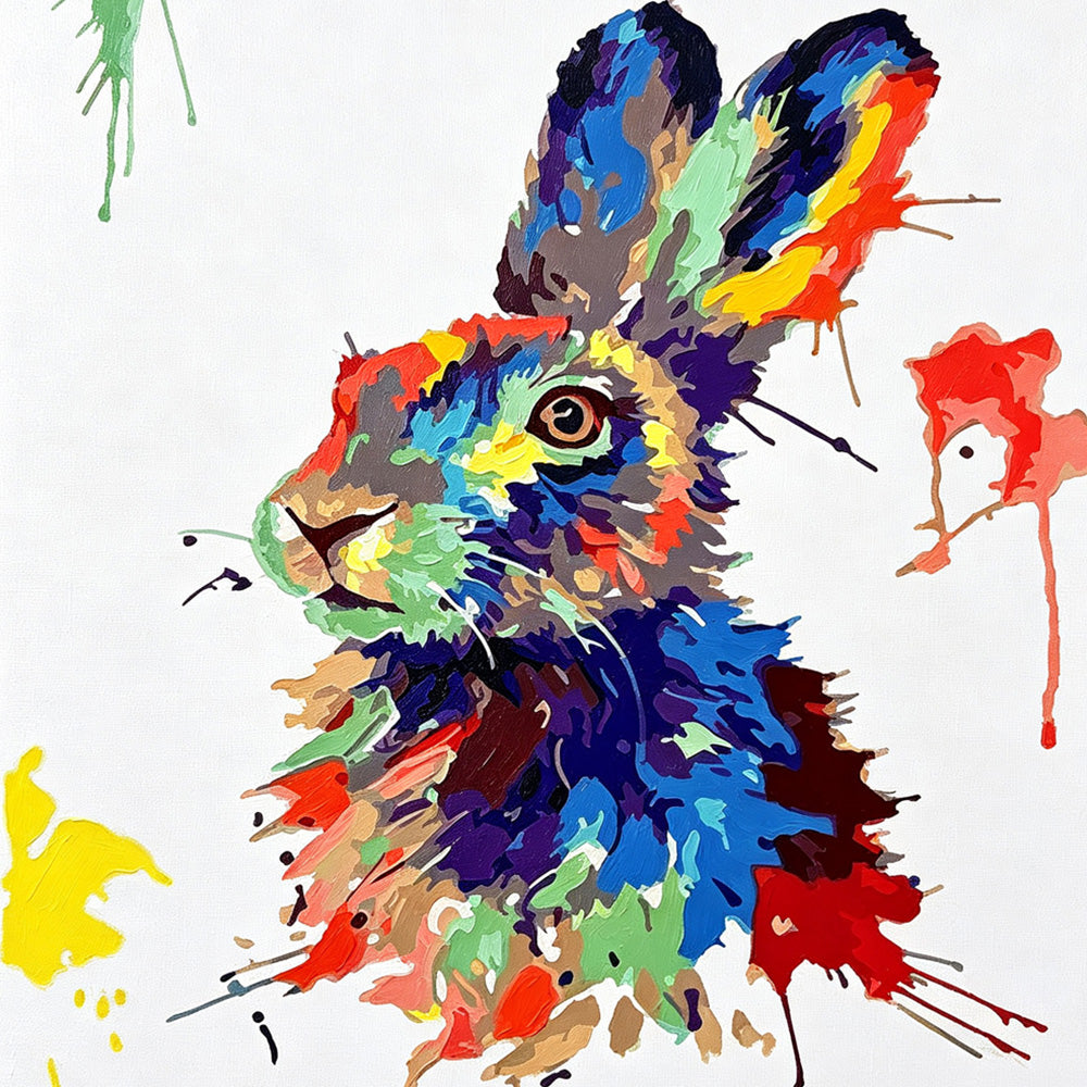 Colourful splatter hare cross stitch kit for beginners