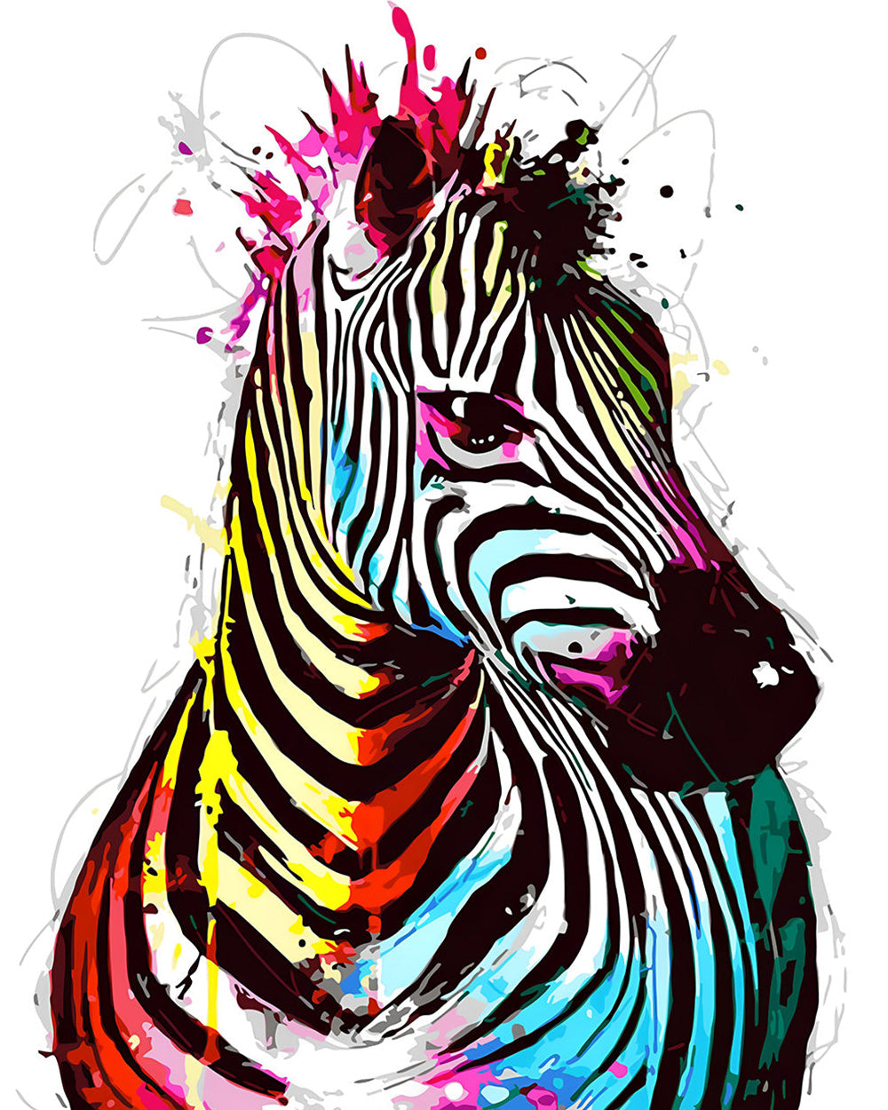 Colourful splatter zebra cross stitch kit for beginners