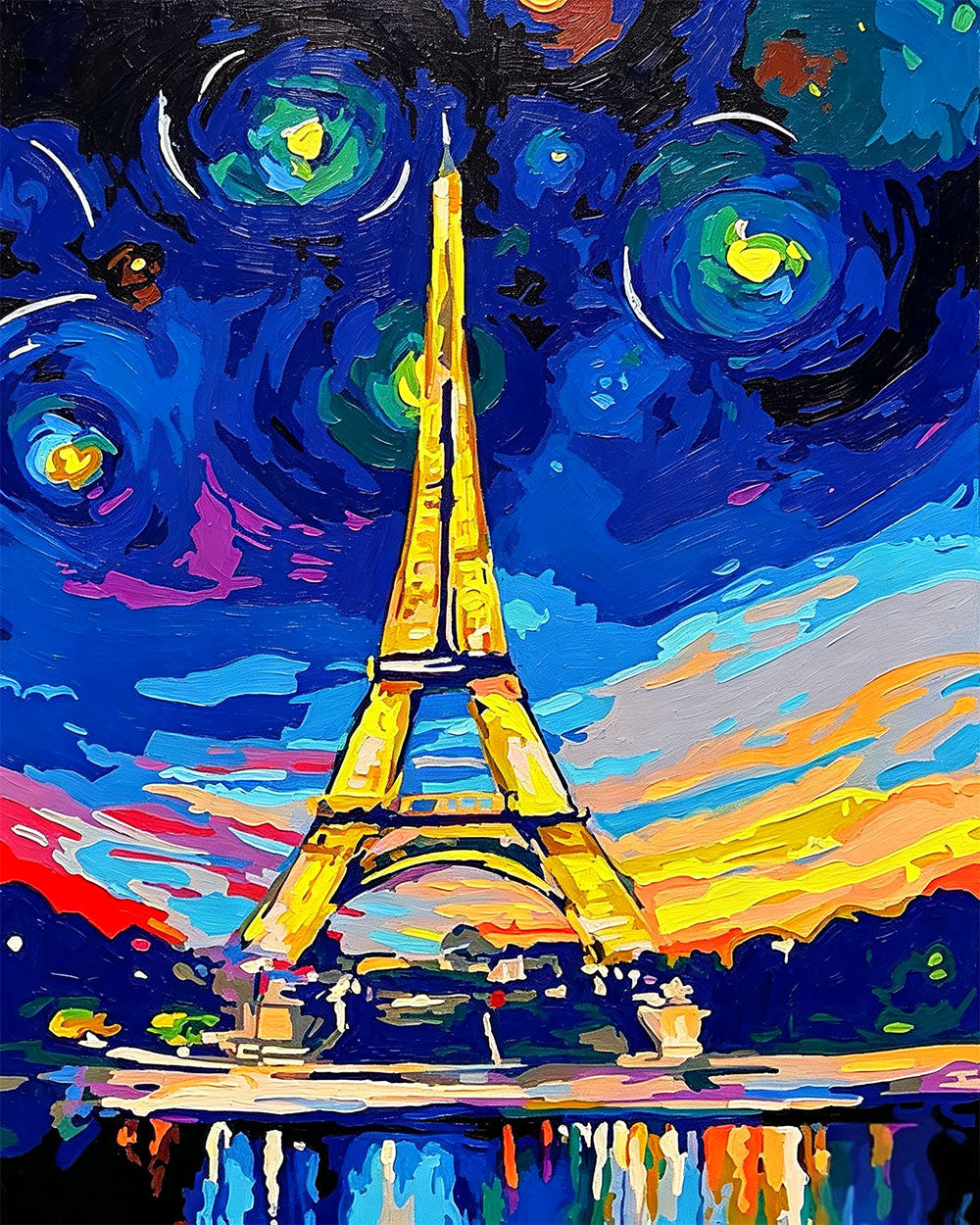 Colourful starry night eiffel tower cross stitch kit for beginners