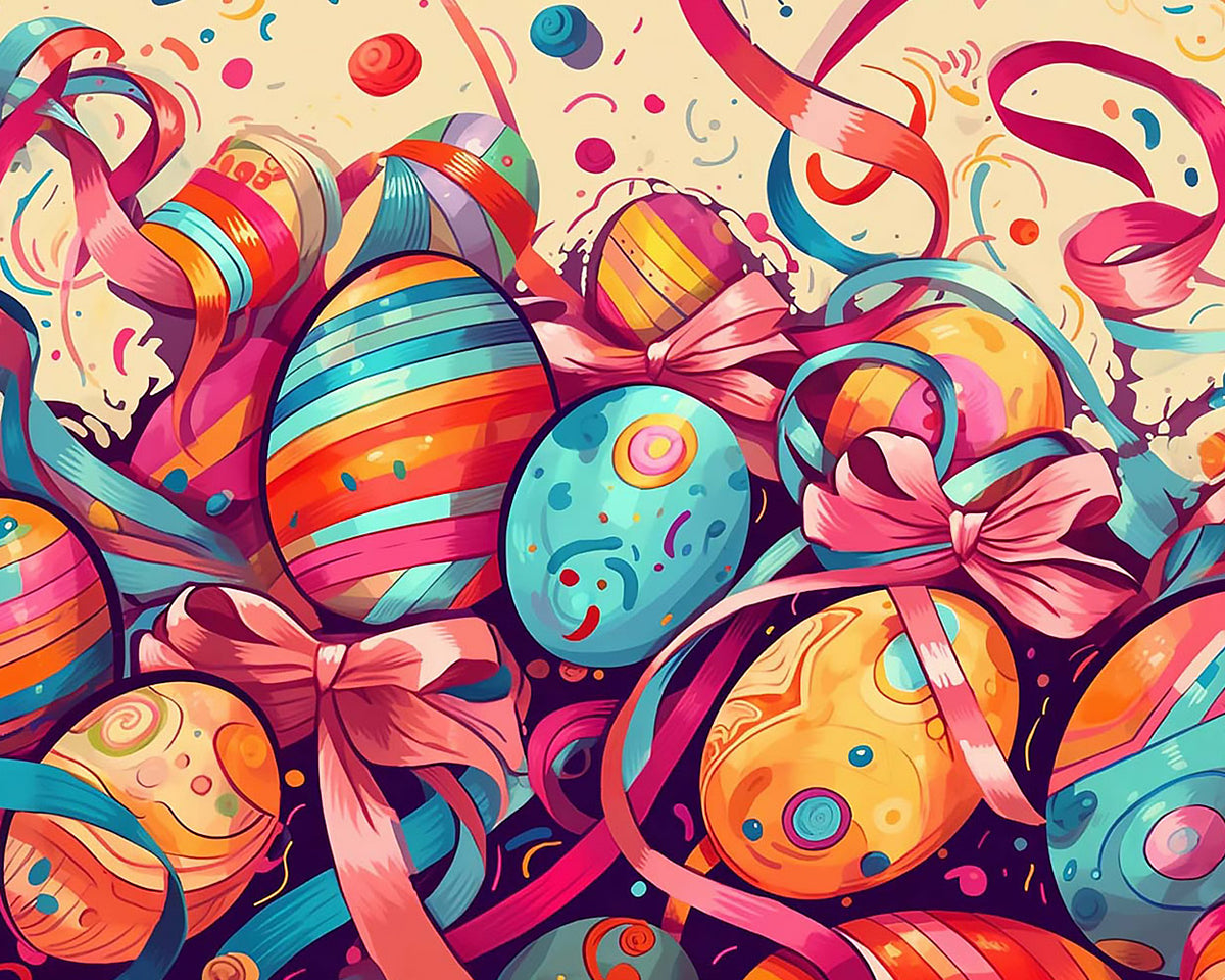 Colourful striped easter eggs and ribbons cross stitch kit for beginners