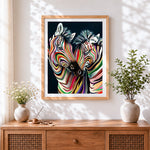 Finished colourful striped zebras paint by numbers artwork displayed as home decor