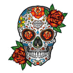 Colourful sugar skull with orange roses cross stitch kit for beginners