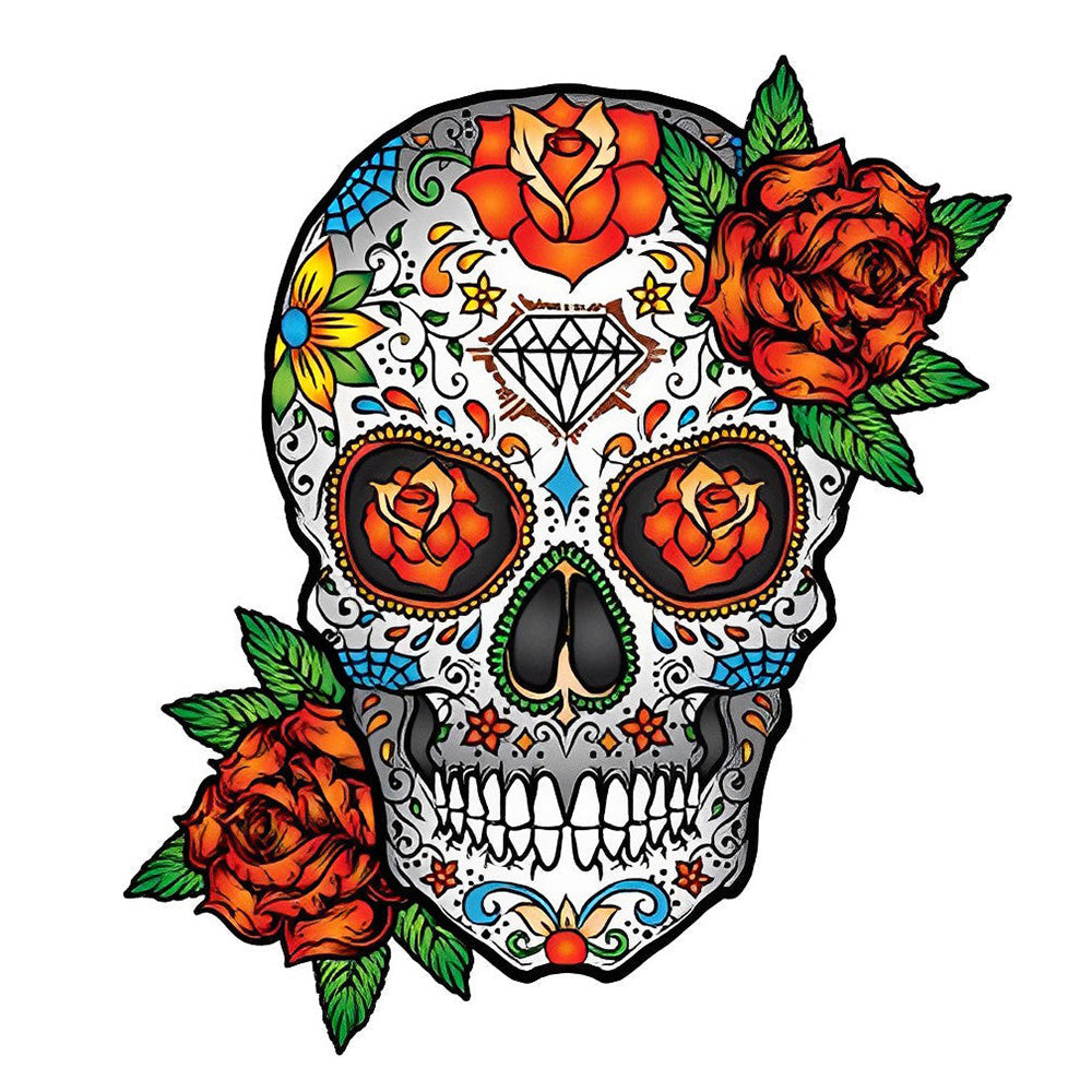 Colourful sugar skull with orange roses cross stitch kit for beginners