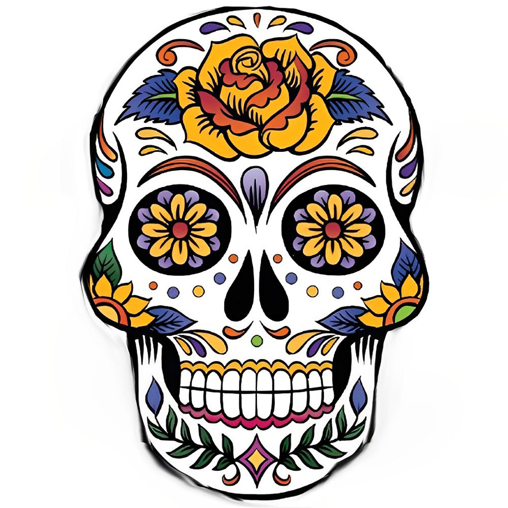 Colourful sugar skull with yellow flowers cross stitch kit for beginners