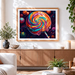 Finished colourful swirl lollipop paint by numbers artwork displayed as home decor