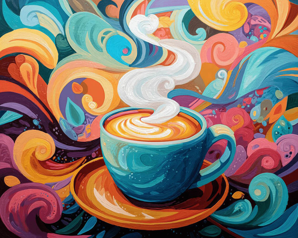 Colourful swirling coffee cup cross stitch kit for beginners