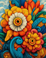 Colourful swirling flowers cross stitch kit for beginners