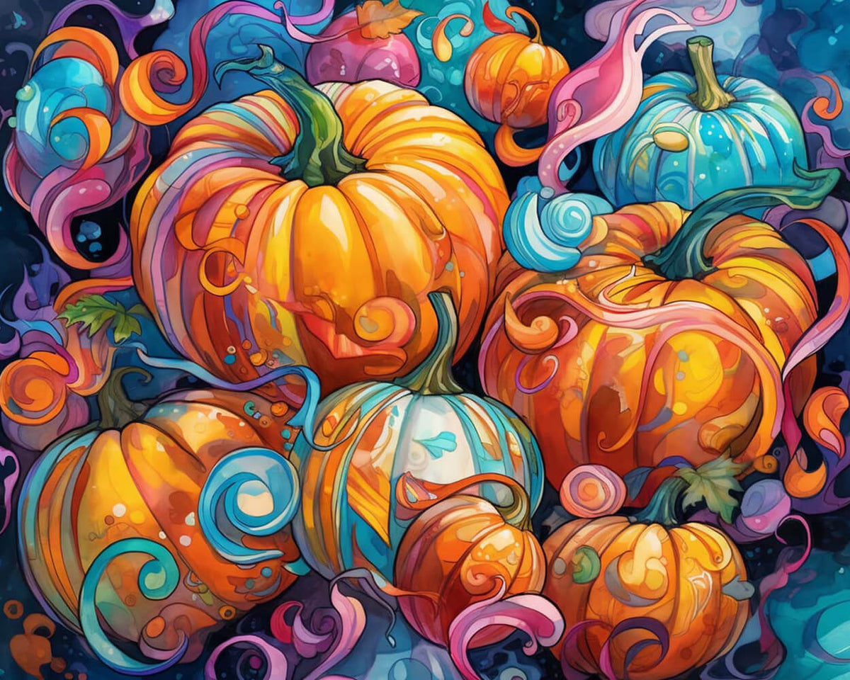 Colourful swirling pumpkins cross stitch kit for beginners