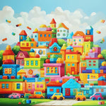 Colourful toy block city cross stitch kit for beginners