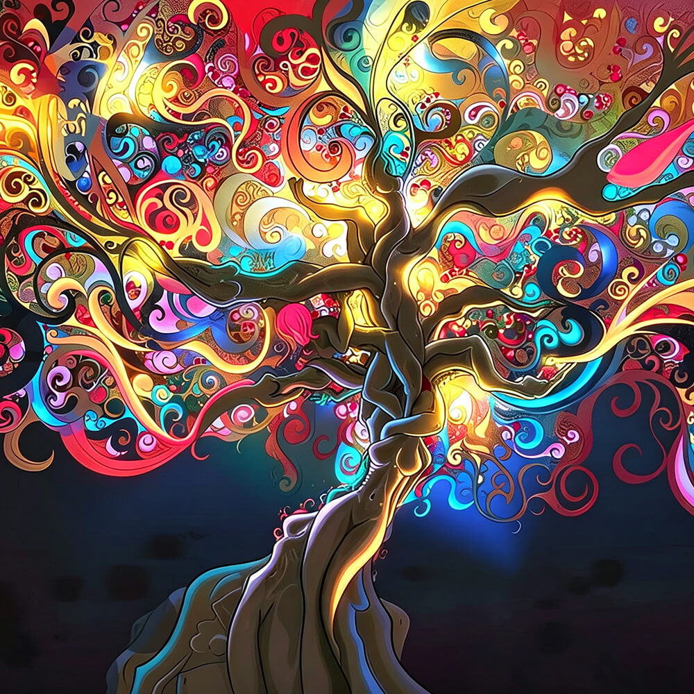 Colourful tree of life at night cross stitch kit for beginners