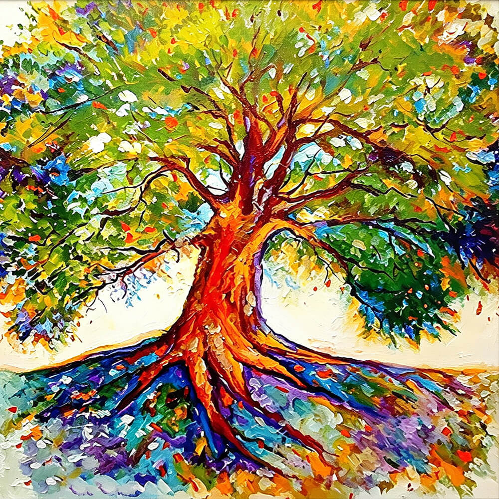 Colourful tree with deep roots cross stitch kit for beginners