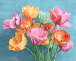 Colourful tulips on a teal background cross stitch kit for beginners
