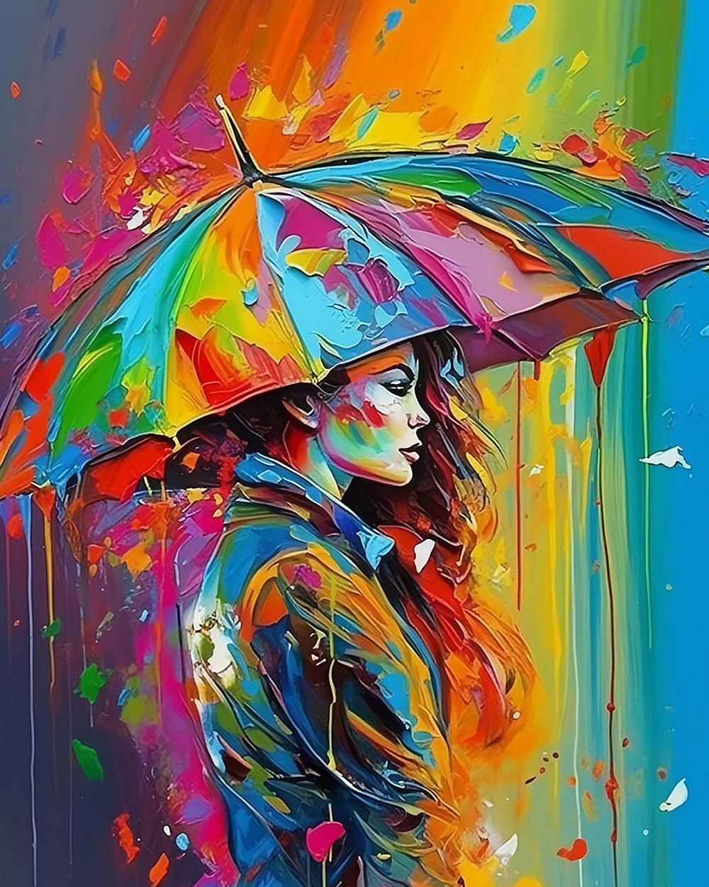 Colourful umbrella woman cross stitch kit for beginners