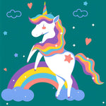 Colourful unicorn on a rainbow cross stitch kit for beginners