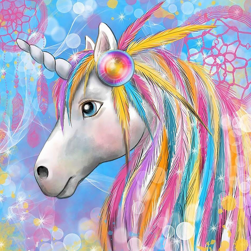 Colourful unicorn with dreamcatcher cross stitch kit for beginners