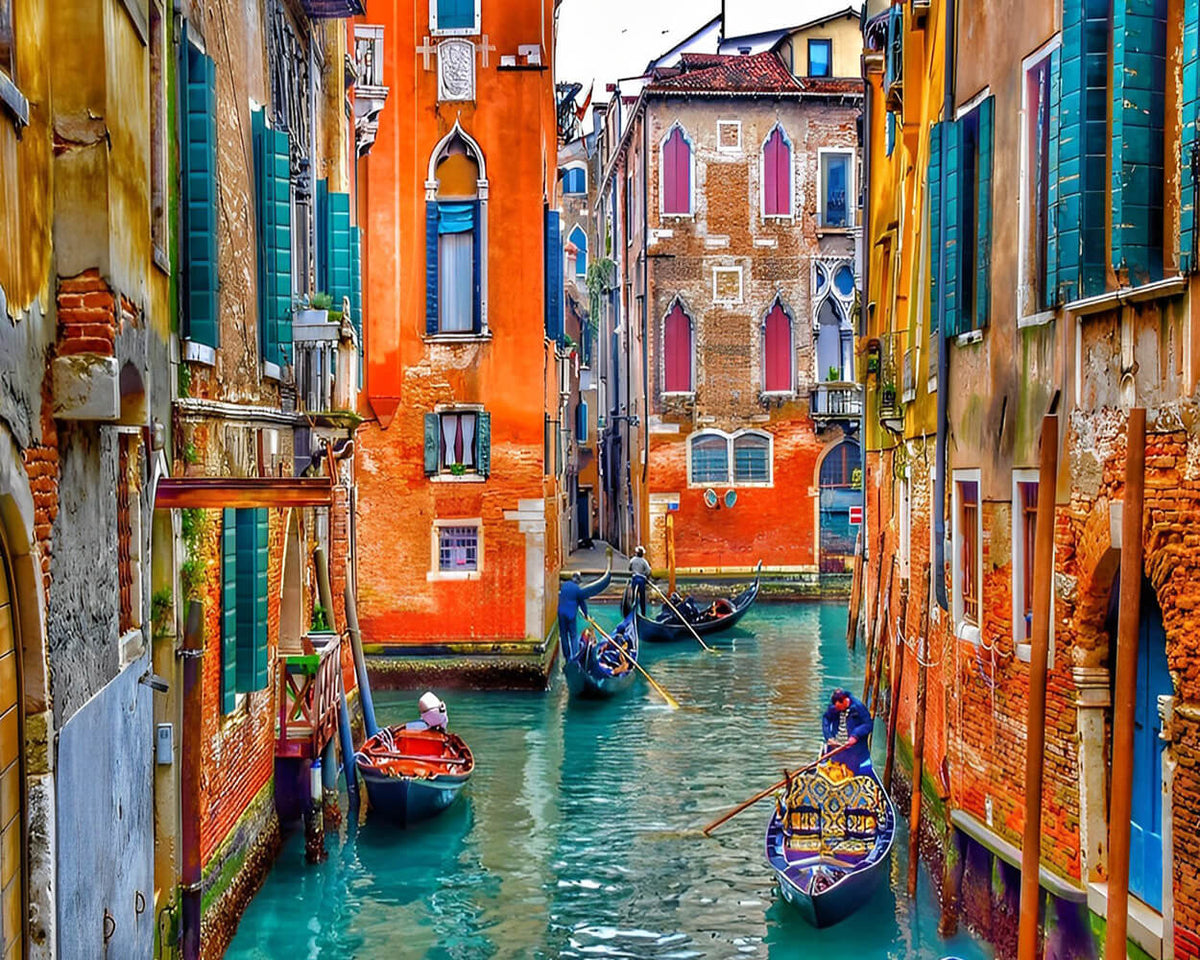 Colourful venice canal with gondolas cross stitch kit for beginners